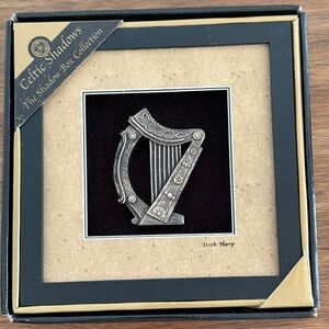 Celtic Shadow Box Collection Bronze Irish Harp Vintage New in Box